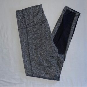 Puma, mid rise, grey leggings (black mesh paneling along calf), size M